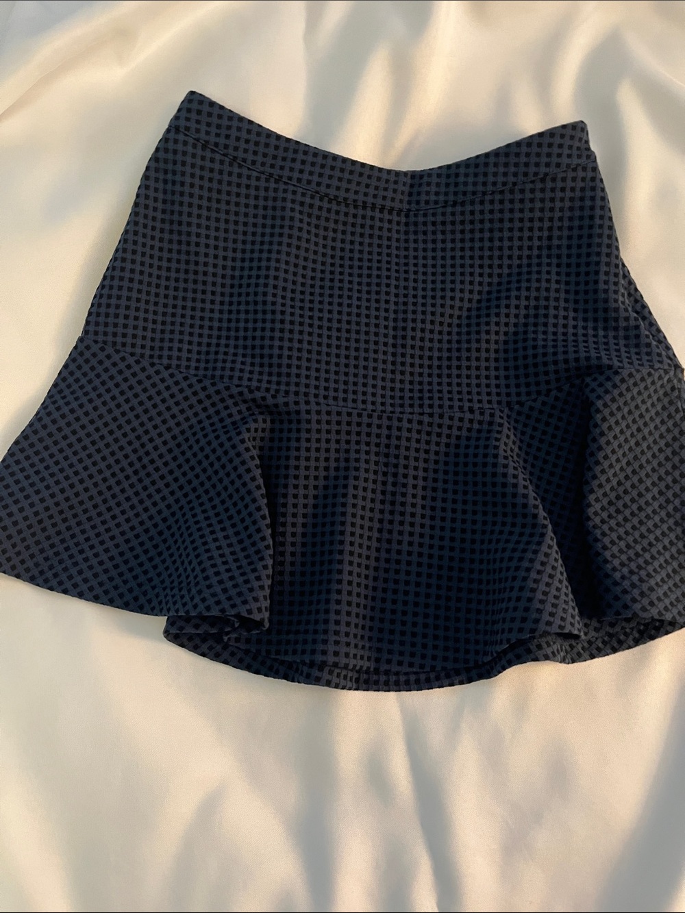 Lush Navy and Black Check Textured Ruffle Hem Women's Skirt